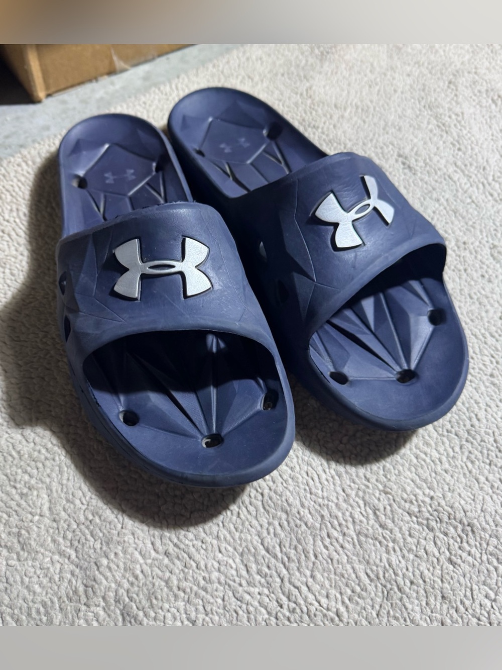 Under Armour Shoes Mens 13 Blue Locker III Slides Sandals Flip Flops Textured